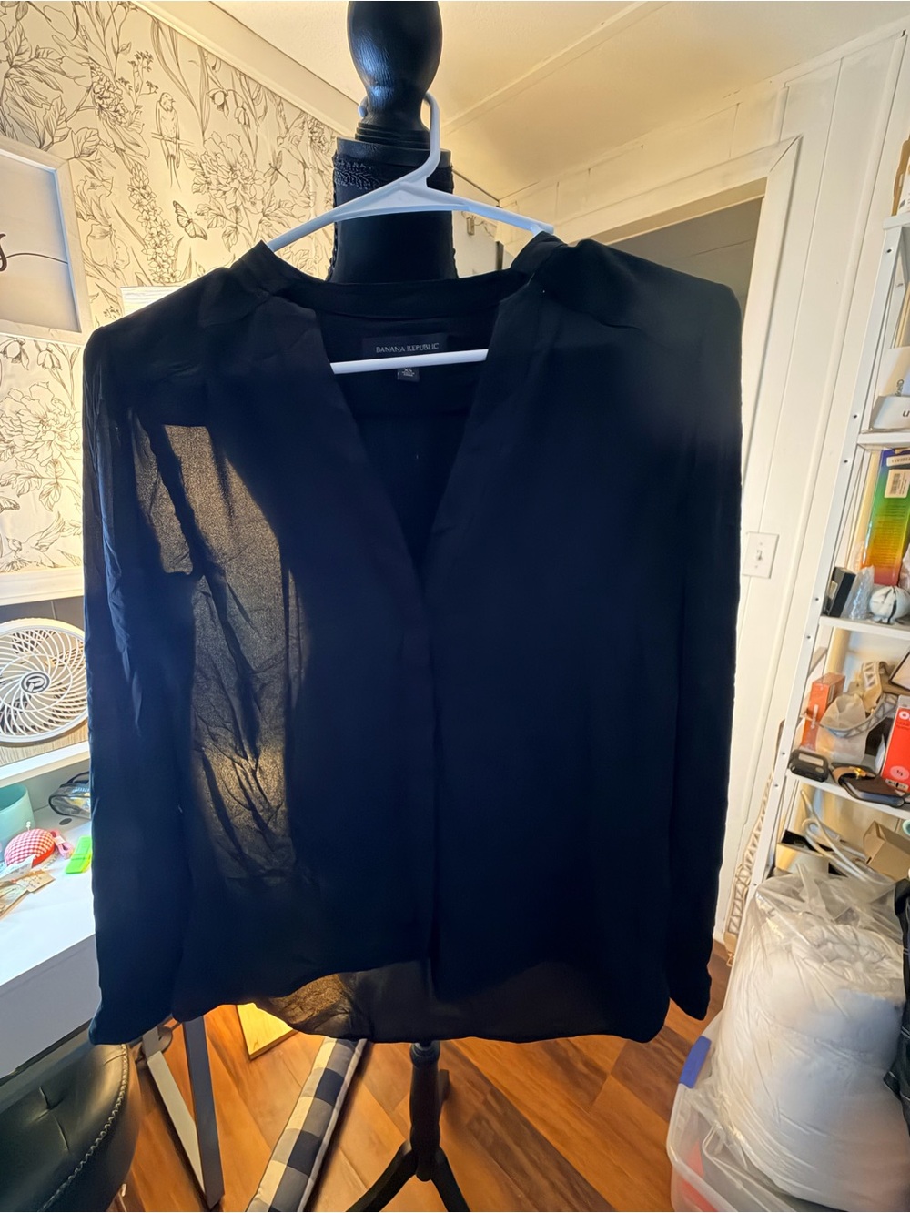 Banana Republic Sheer Black Long-Sleeve Blouse